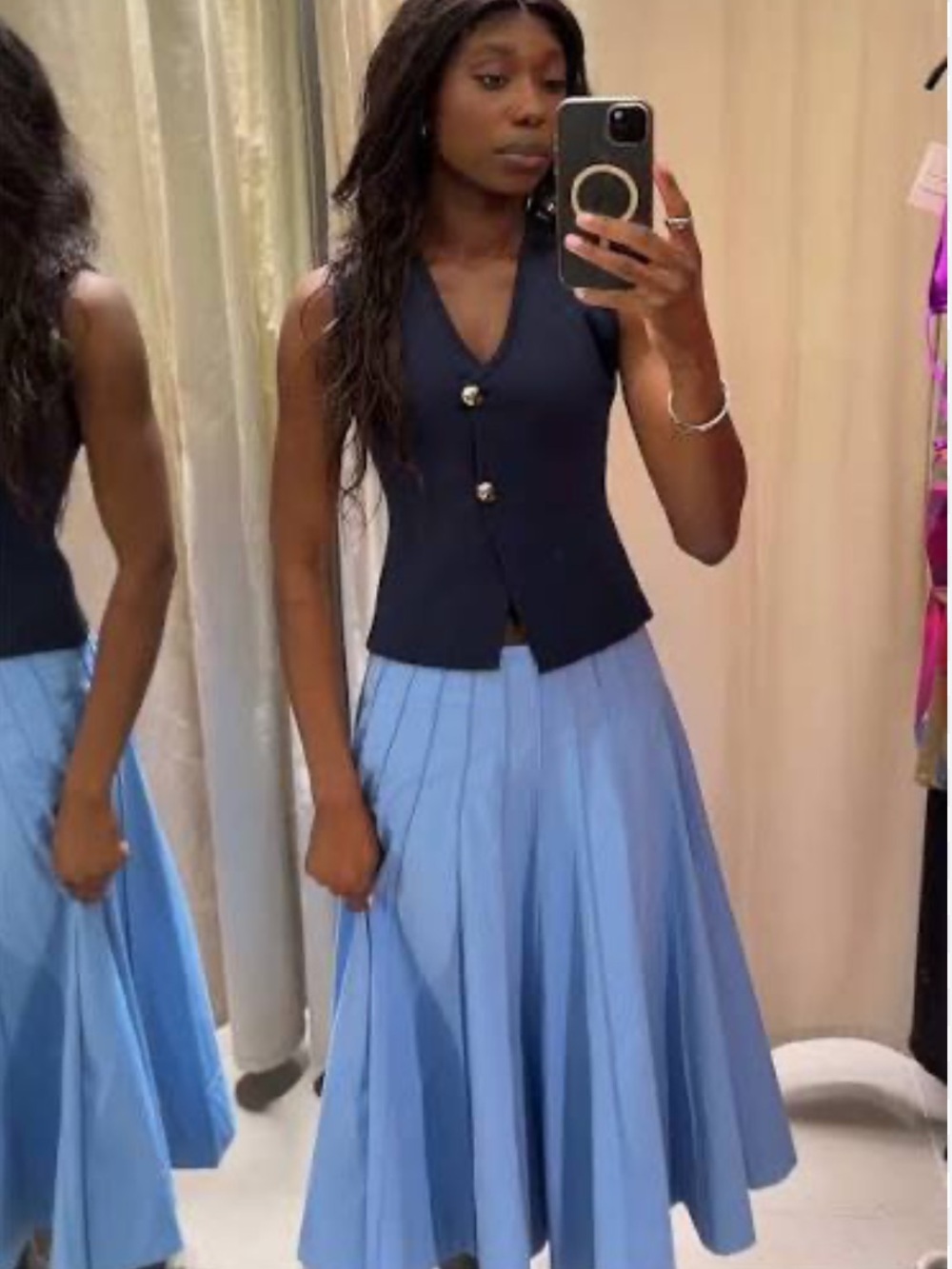 Zara NWT ZW Collection blue pleated midi skirt 2594/325 - Picture 5 of 8